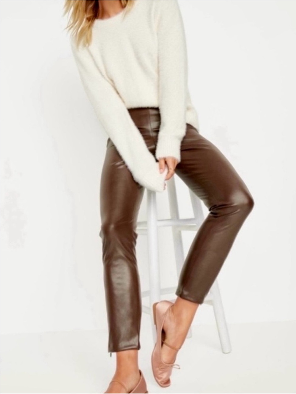 NWT Old Navy Faux Leather Leggings Brown 14 High Rise Ankle Zip